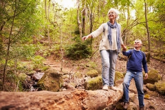 Senior couple walking together in a forest